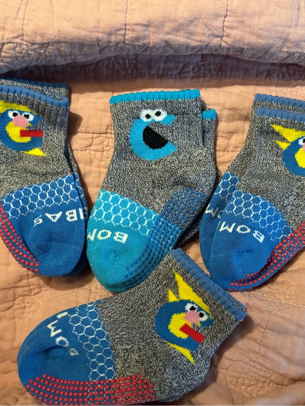 Bombas Kids Blue Gray Sesame Street Cookie Monster Non-Skid Socks Toddler